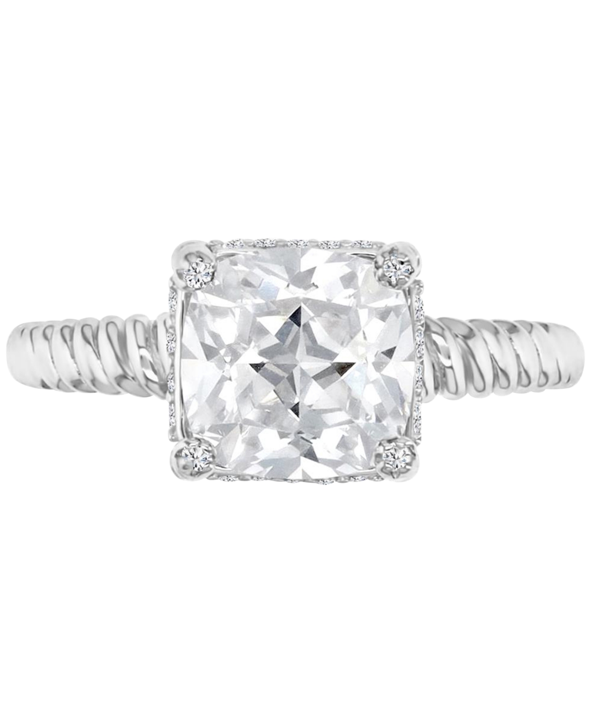 Macy's Cubic Zirconia Cushion-cut Solitaire Twist Rope Engagement Ring In Silver