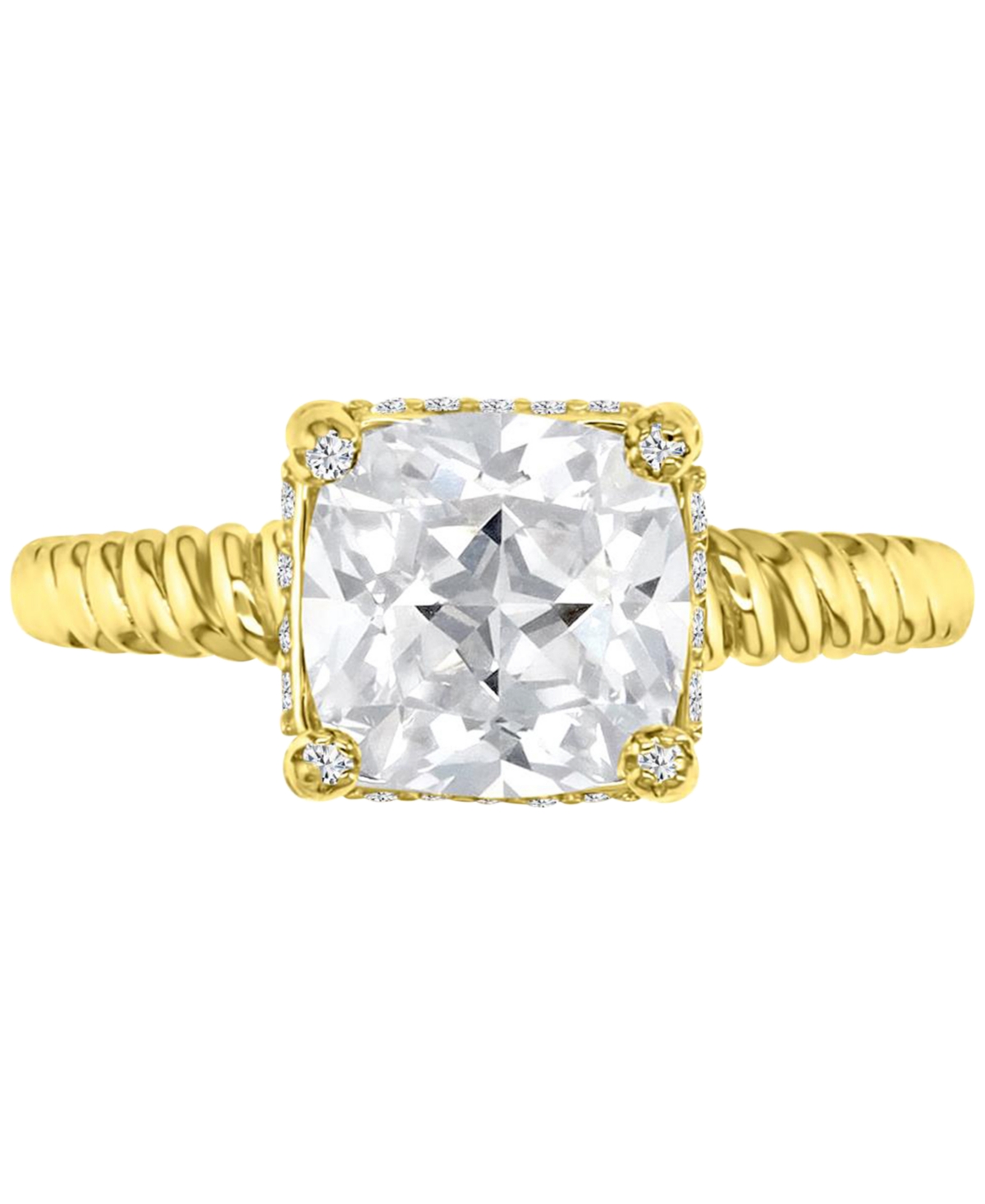 Shop Macy's Cubic Zirconia Cushion-cut Solitaire Twist Rope Engagement Ring In Gold