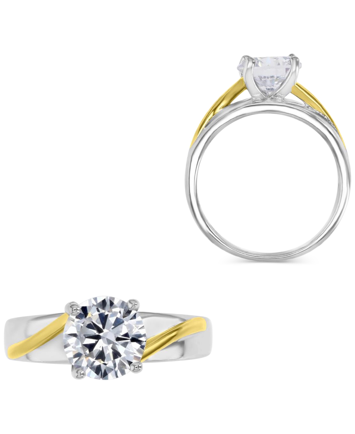 Cubic Zirconia Twist Style Engagement Ring in Sterling Silver & 14k Gold-Plate