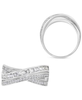 Cubic Zirconia Princess & Round Double Row Crossover Statement Ring