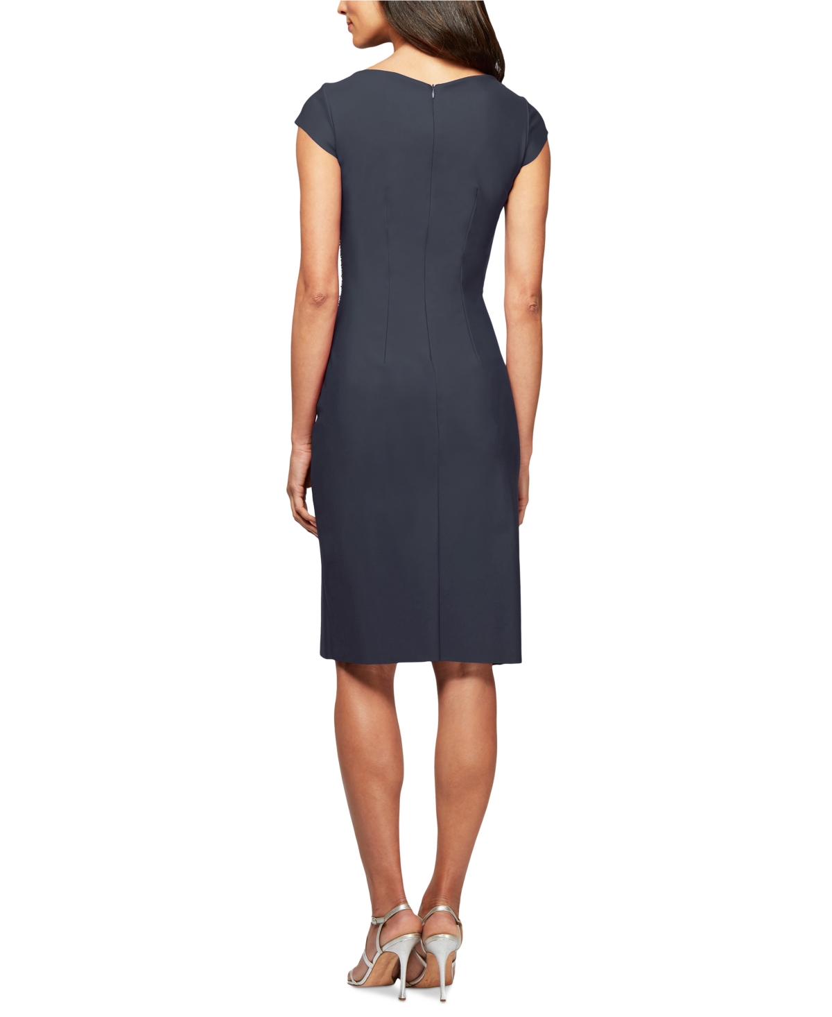Shop Alex Evenings Petite Beaded Ruched Sheath Dress In Charcoal