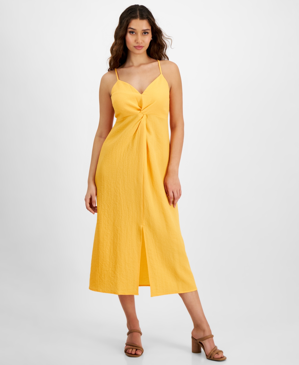 Women's Sleeveless Twist-Front Midi Dress, Created for Macy's - Blazing Orange