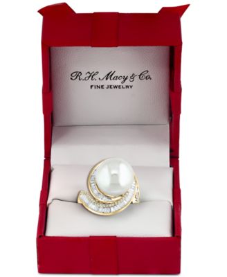 EFFY&reg; Cultured Freshwater Pearl (12-1/2mm) & Diamond (3/4 ct. t.w.) Ring in 14k White Gold (Also Available in 14k Yellow Gold & Rose Gold)
