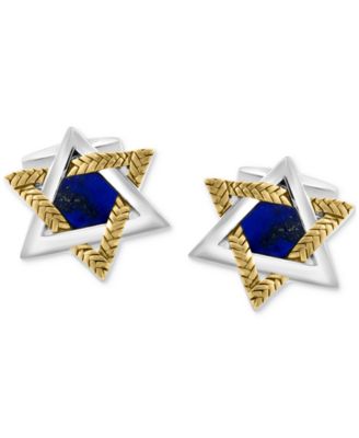 EFFY&reg; Men's Lapis Lazuli Star of David Cufflinks in Sterling Silver & 18k Gold-Plate
