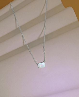 Lab-Grown Opal Rectangle Cut Solitaire 18" Pendant Necklace (1 ct. t.w.)