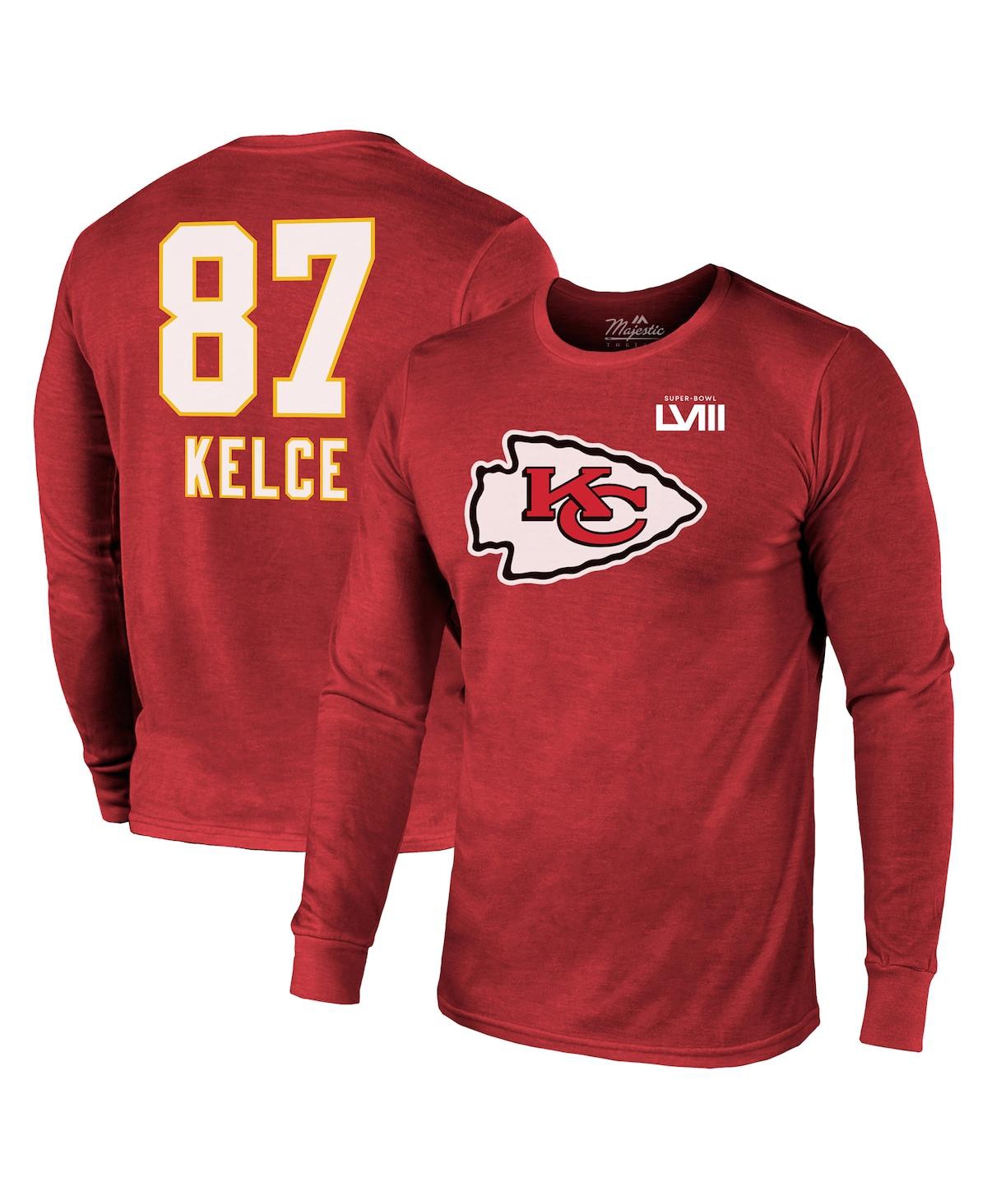 Shop Majestic Men's  Threads Travis Kelce Red Kansas City Chiefs Super Bowl Lviii Name And Number Tri-blen