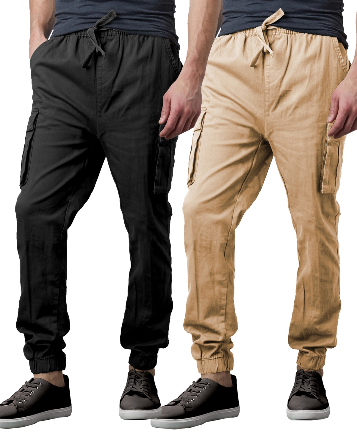 Galaxy By Harvic Men's Slim Fit Stretch Cargo Jogger Pants, Pack of 2 - Khaki