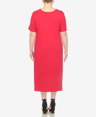Plus Size Short Sleeve Pocket Swing Midi Dress