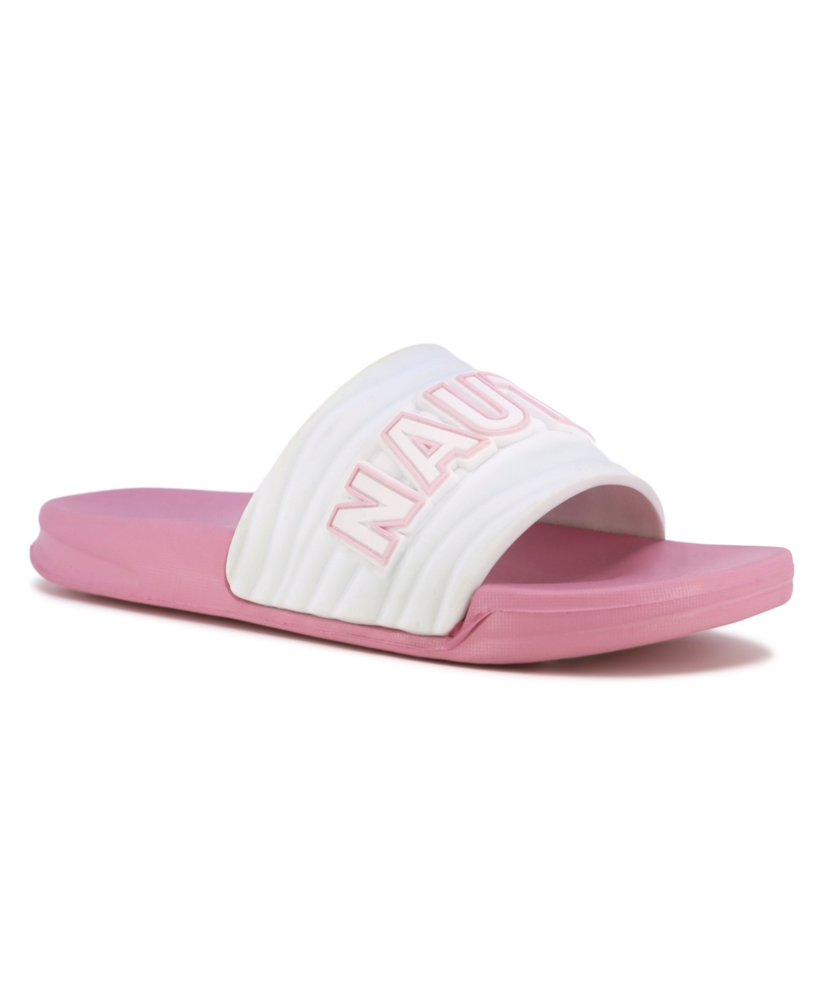 Shop Nautica Little And Big Girls Loch Pool Slip On Slides In White Candy Pink