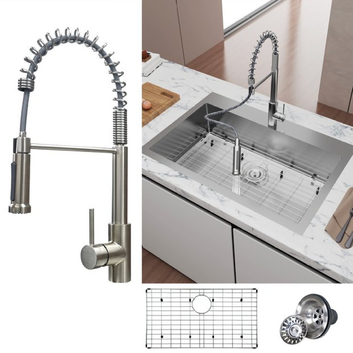 33" Dual Mount Kitchen Sink with Faucet Combo - Silver