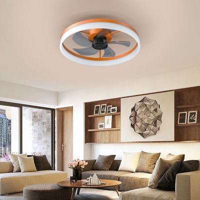 19 x 19 x 5 inches Thin Modern Ceiling Fans with Dimmable LED Lights (Orange)
