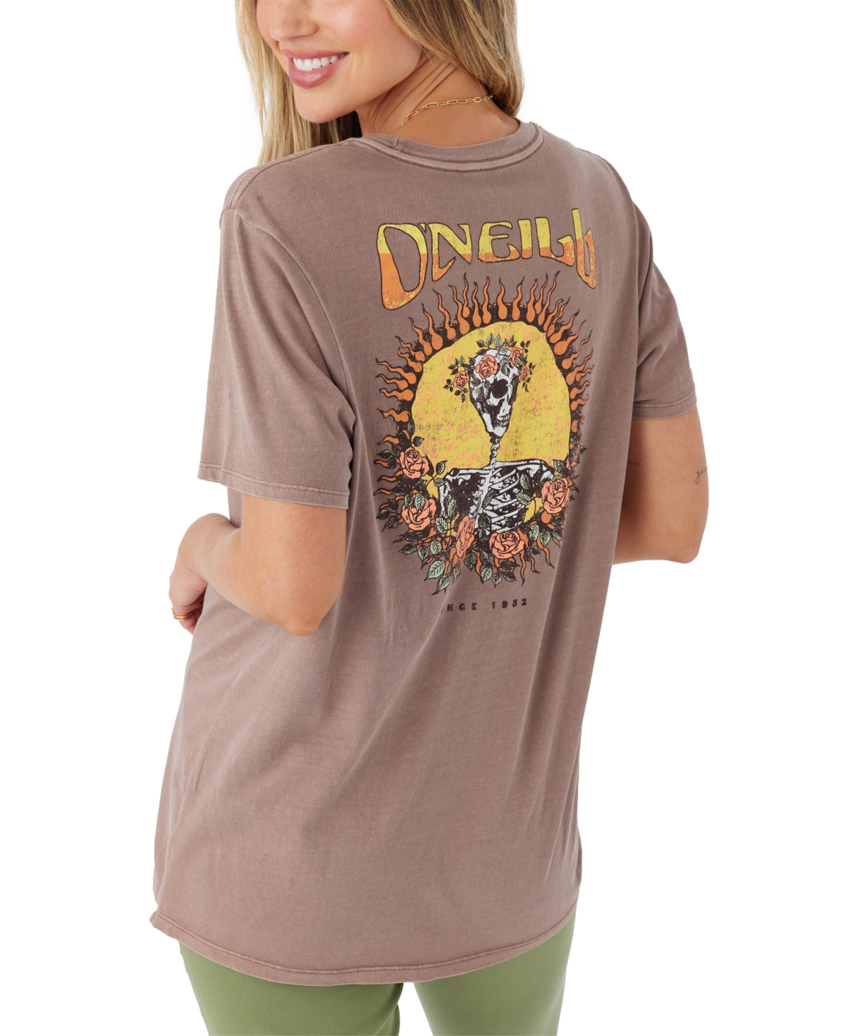 Shop O'neill Juniors' Bones Oversized Fit Cotton T-shirt In Deep Taupe