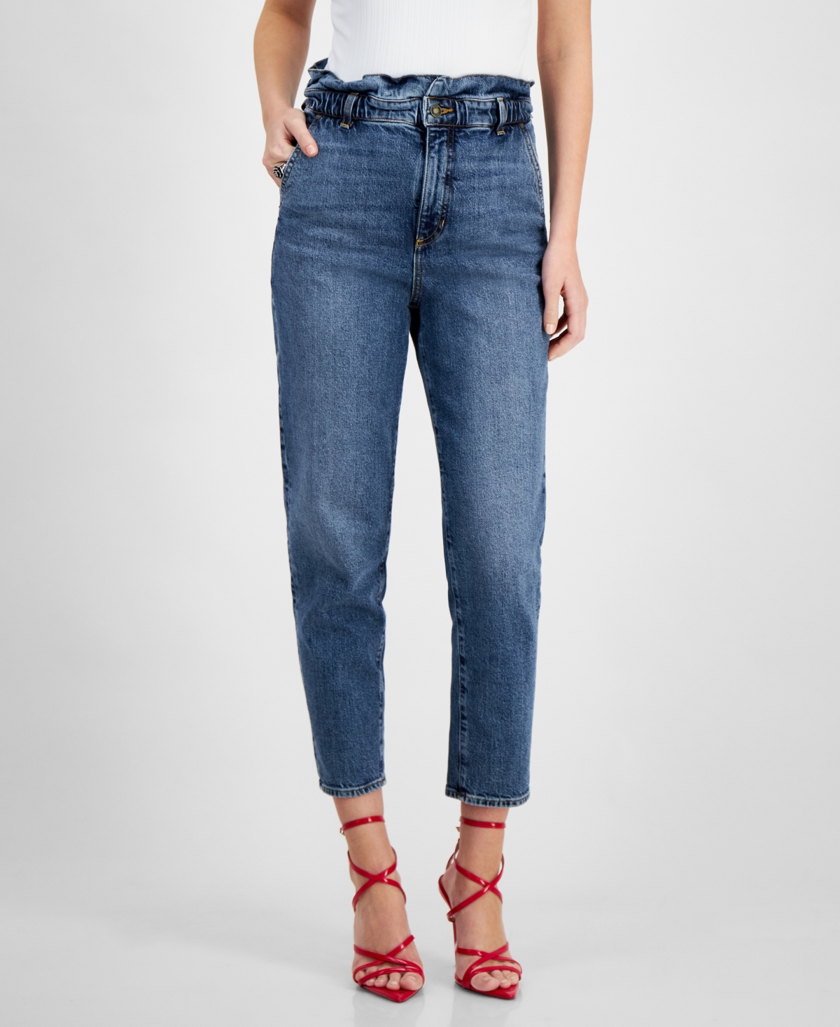 Guess Women's Nellie Paperbag-waist Ankle Jeans In Blue Market
