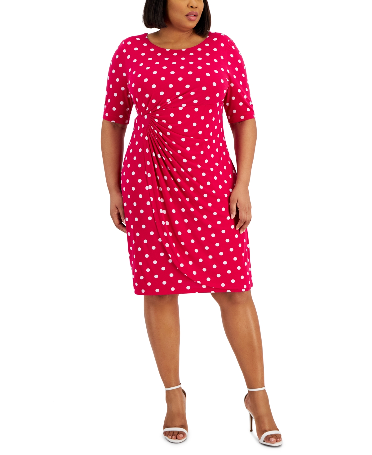 Connected Plus Size Dot-print Side-tab Sheath Dress In Nfa