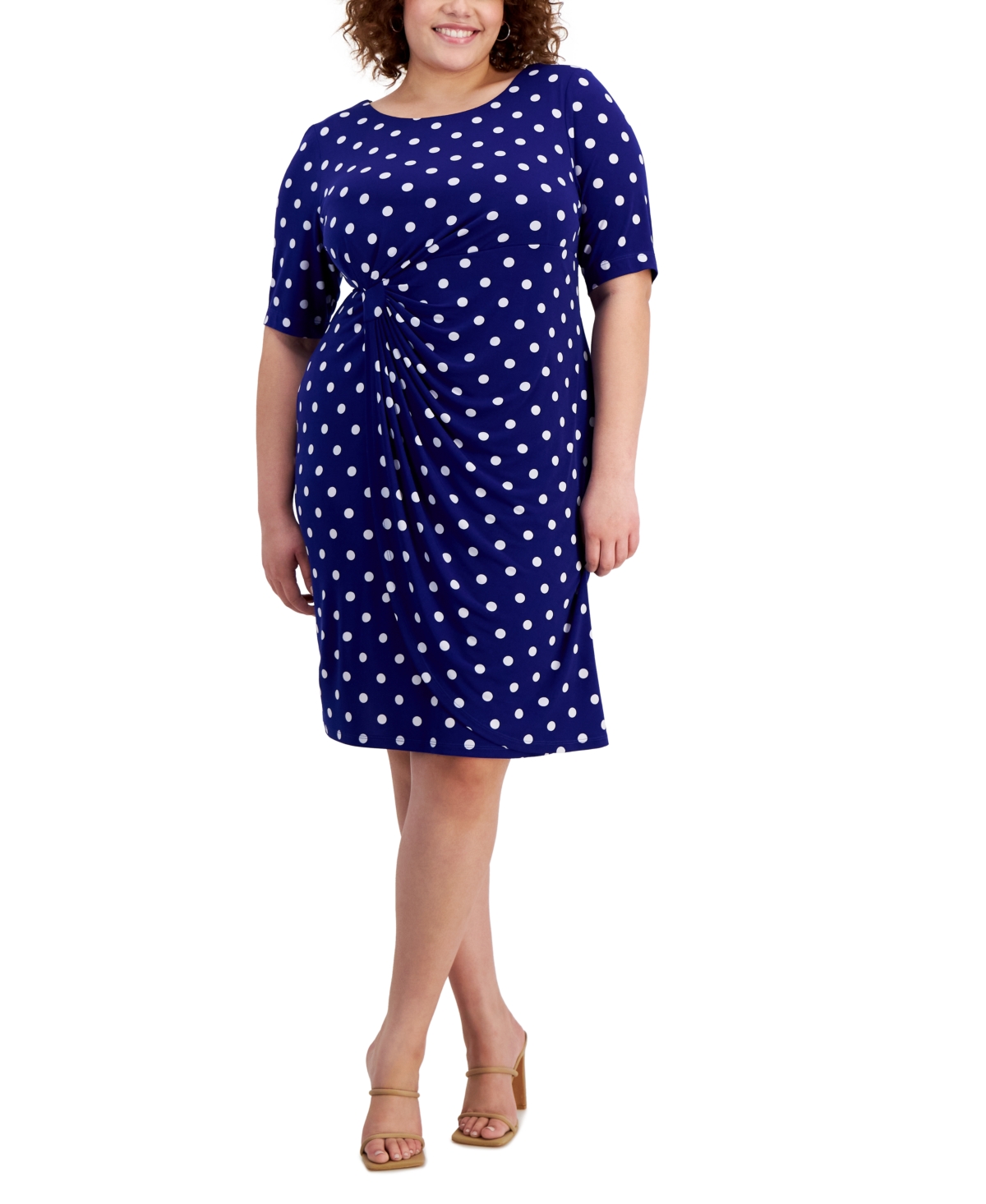 Connected Plus Size Dot-print Side-tab Sheath Dress In Dcl
