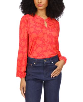 Michael Kors - Petite Shadow-Fleur Print Long-Sleeve Top