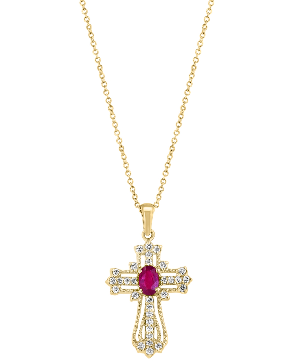 Effy Collection Effy Ruby (1/2 Ct. T.w.) & Diamond (1/2 Ct. T.w.) Openwork Cross 18" Pendant Necklace In 14k Gold In Yellow Gol