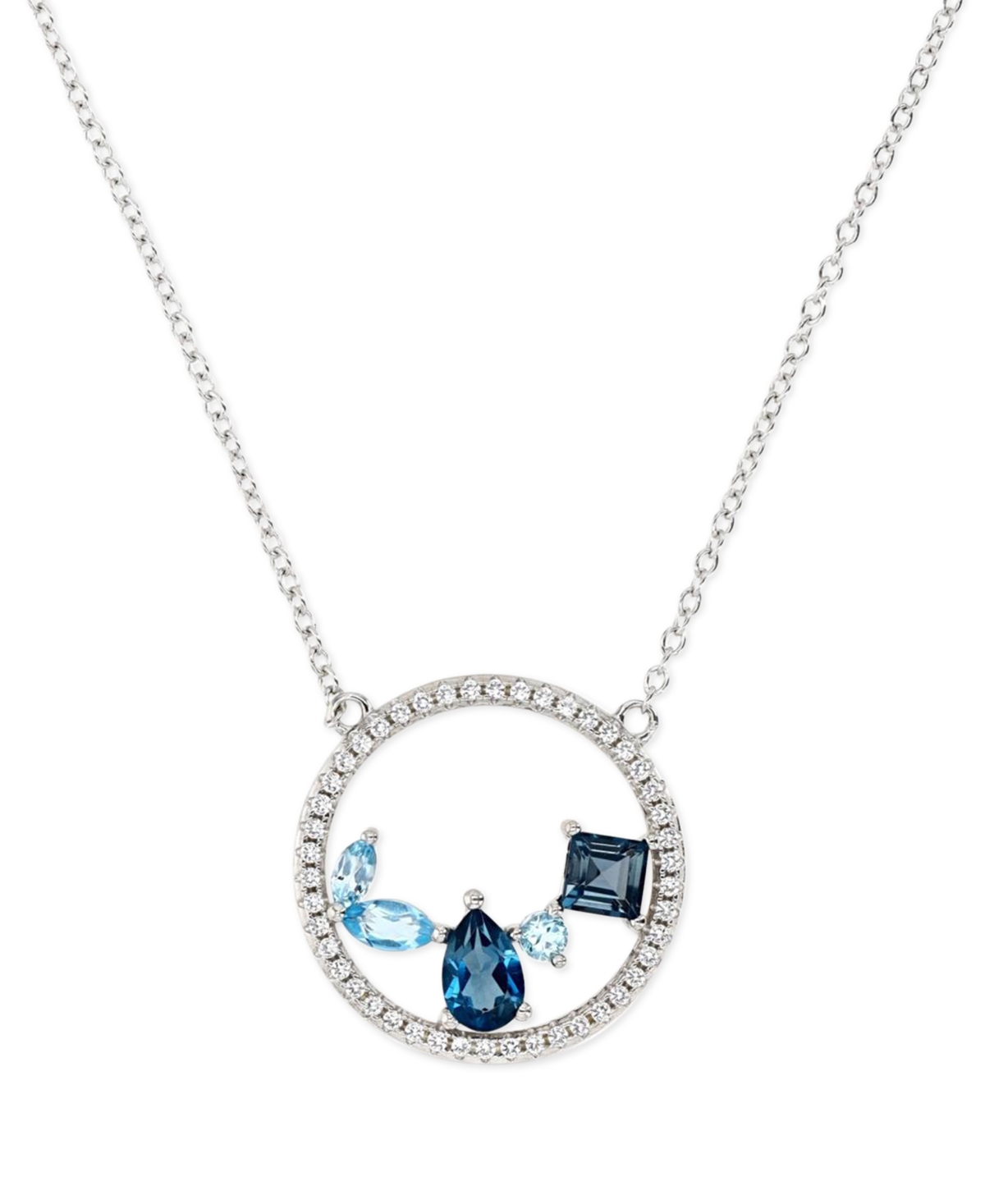 Macy's Blue Topaz (1-1/4 Ct. T.w.) & Lab-grown White Sapphire (1/4 Ct. T.w.) Cluster Circle 18" Pendant Nec In Blue Topaz