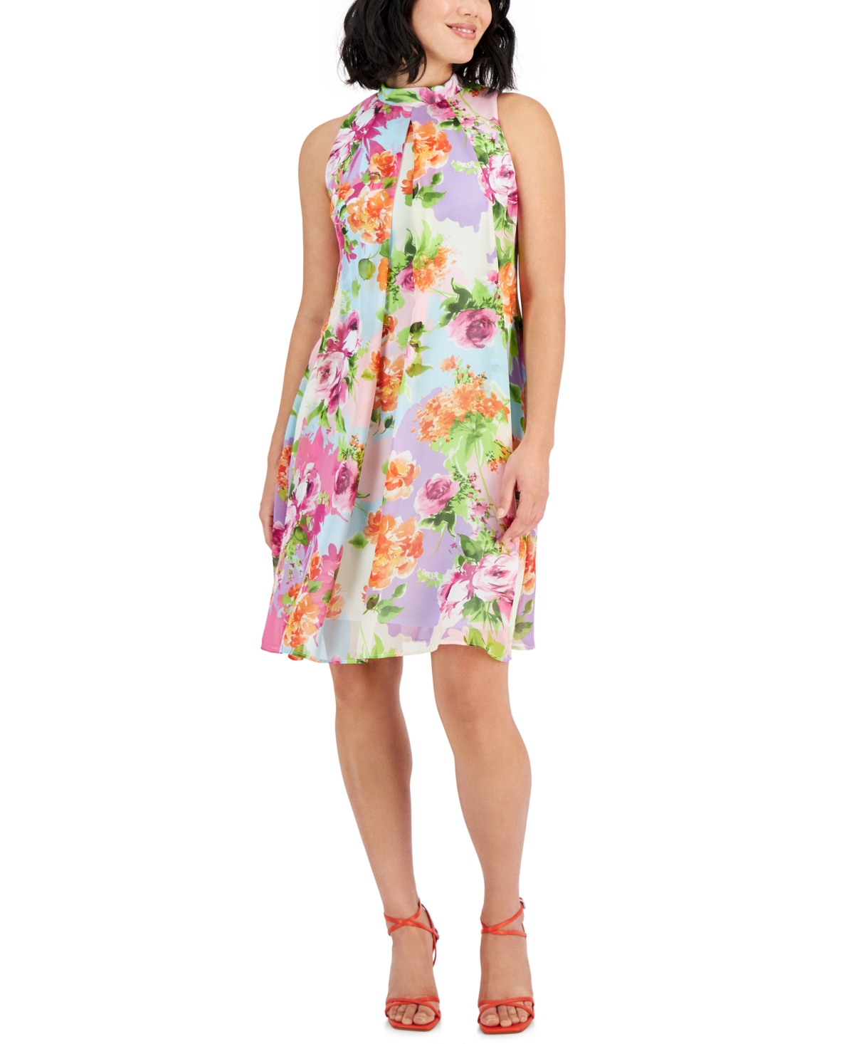 Robbie Bee Petite Floral-print Sleeveless A-line Dress In Multi