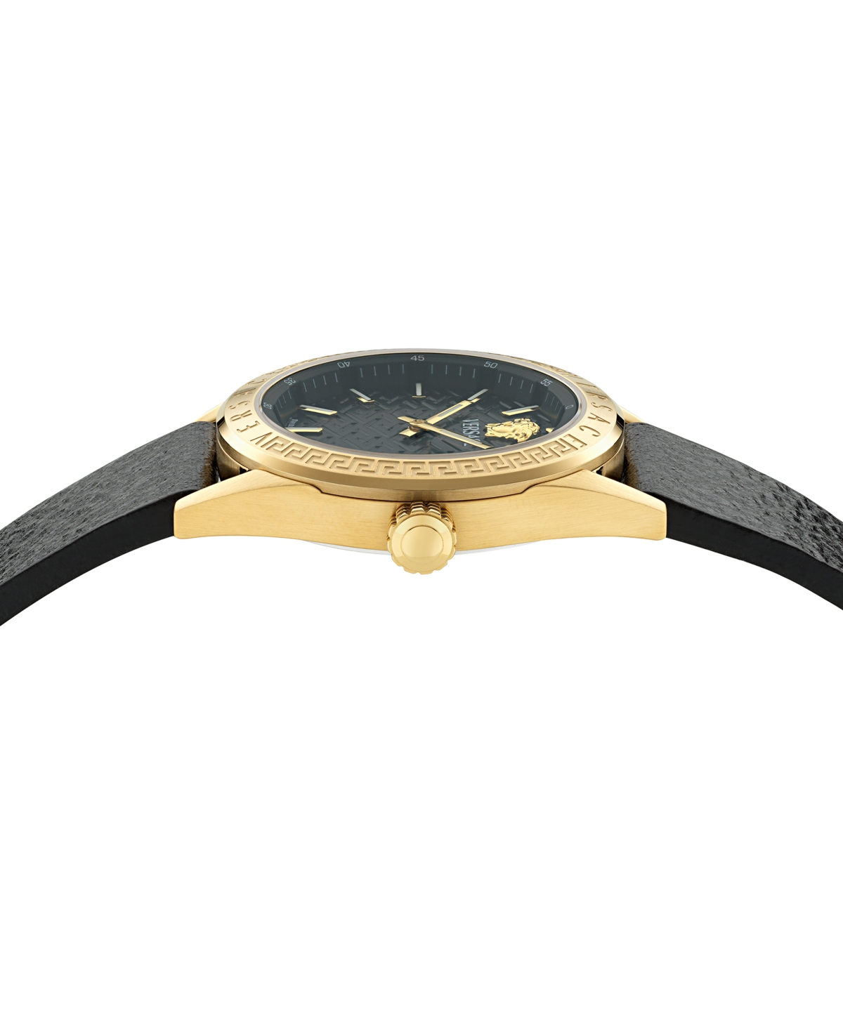 Shop Versace Women's Swiss Black Leather Strap Watch 36mm In Gold