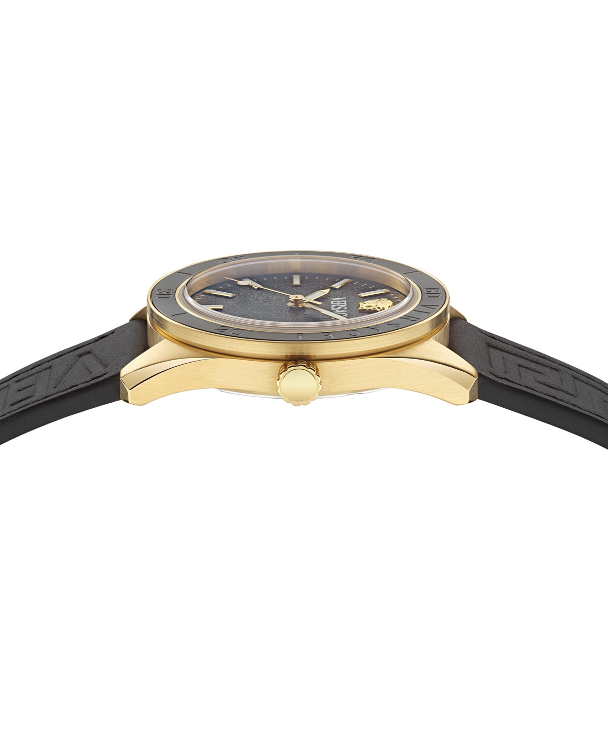 Shop Versace Men's Swiss Black Leather Strap Watch 42mm In Gold