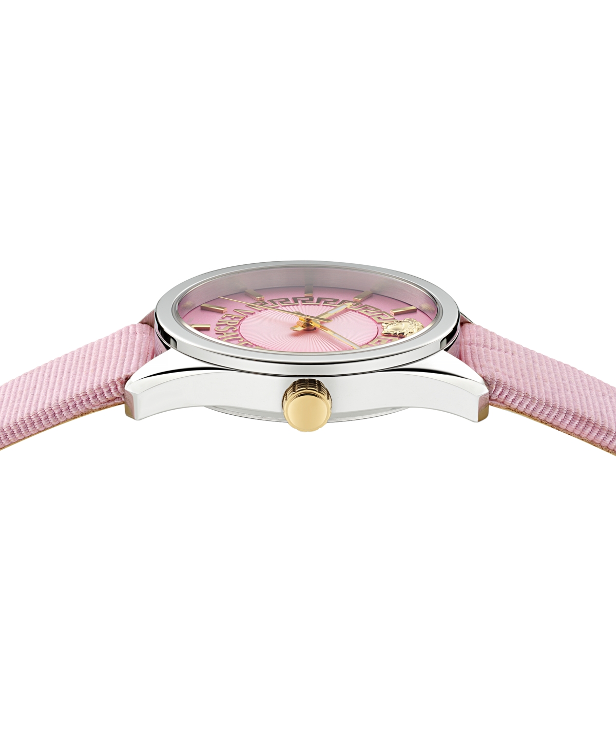 Shop Versace Women's Pink Grosgrain Strap Watch 36mm In Stainless