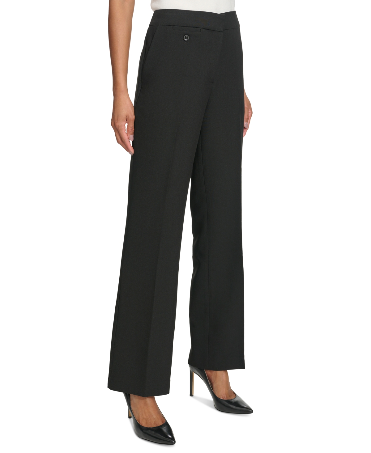 Shop Karl Lagerfeld Women's Mid-rise Crease-front Bootcut Pants In Black