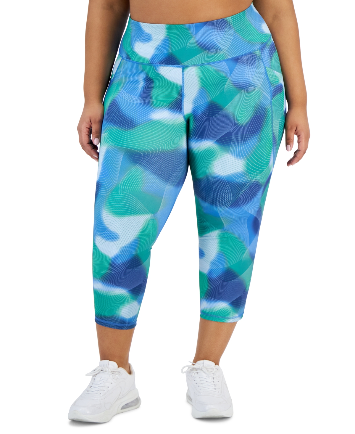 Id Ideology Plus Size Printed Cropped Compression Leggings, Created For Macy's In Tartan Blue