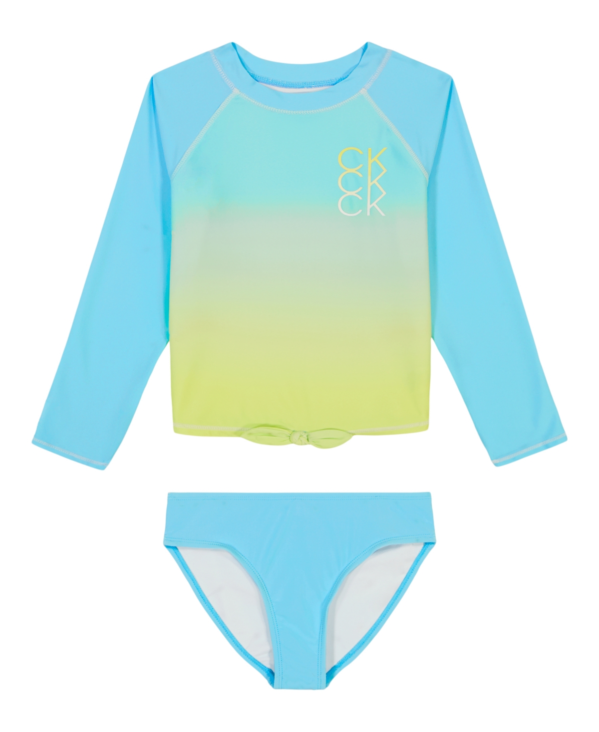 Shop Calvin Klein Big Girls Dip Dye Effect Rashgaurd Set Swimsuit In Turquoise,aqua