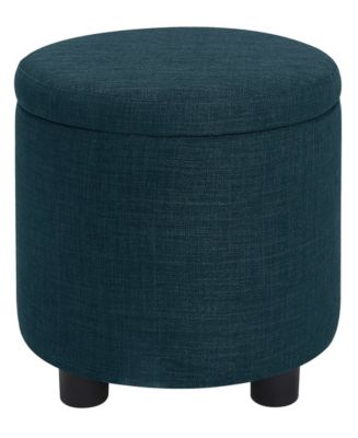 Convenience Concepts 15.75" Faux Linen Round Storage Ottoman with Tray ...