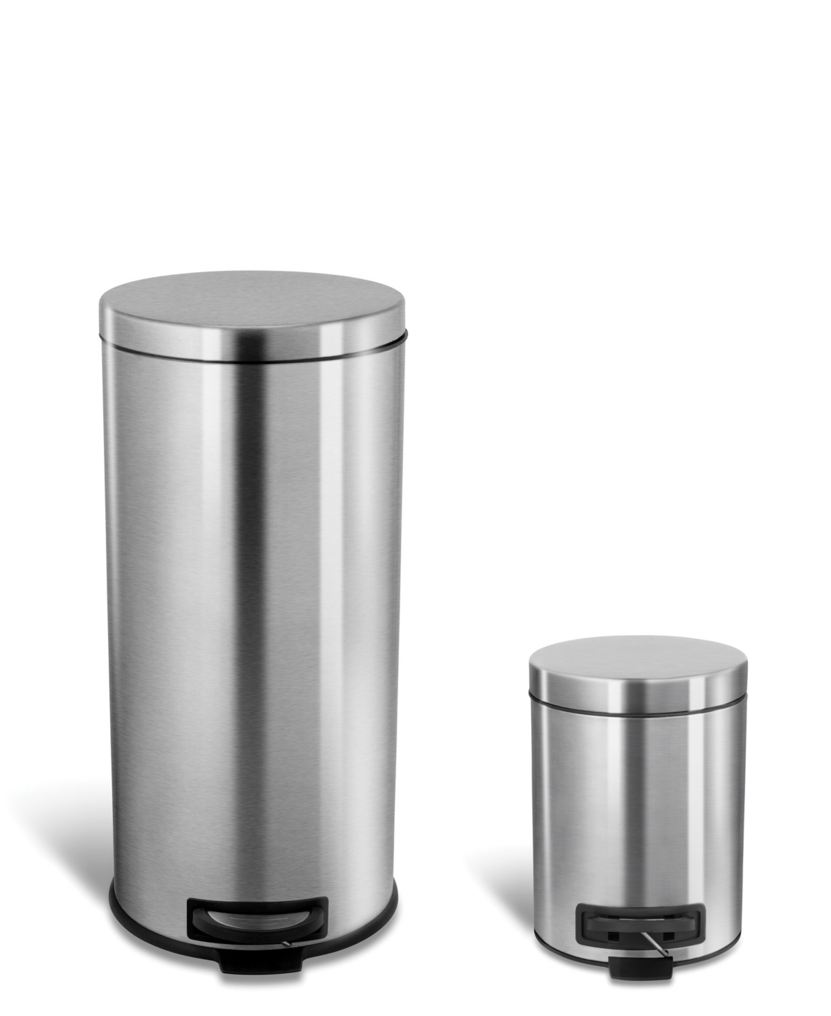Stainless Steel 8 Gallons 30 Liters and 1.2 Gallons 5 Liters, Step-On Trash Can Combo Set - Silver