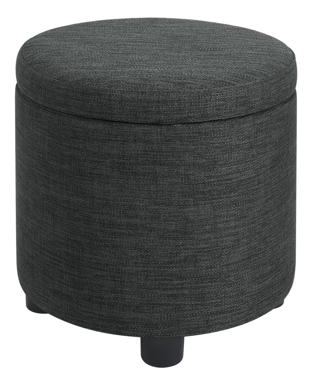 Convenience Concepts 15.75" Faux Linen Round Storage Ottoman With Tray Lid In Dark Charcoal Gray Fabric