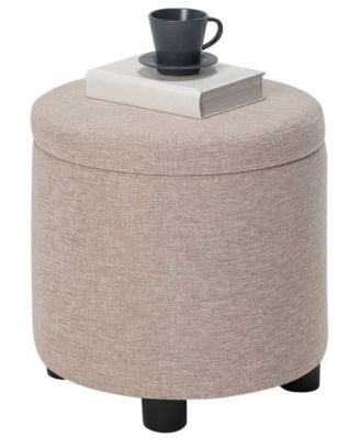 15.75" Faux Linen Round Storage Ottoman with Tray Lid