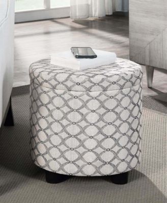 15.75" Polyester Round Storage Ottoman with Tray Lid