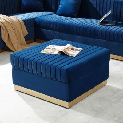 Streamdale Modern Blue Velvet Ottoman