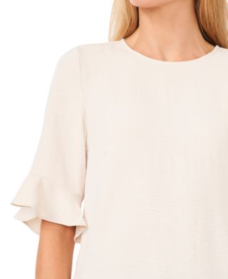CeCe Women's Textured Ruffled-Cuff 3/4-Sleeve Crew Neck