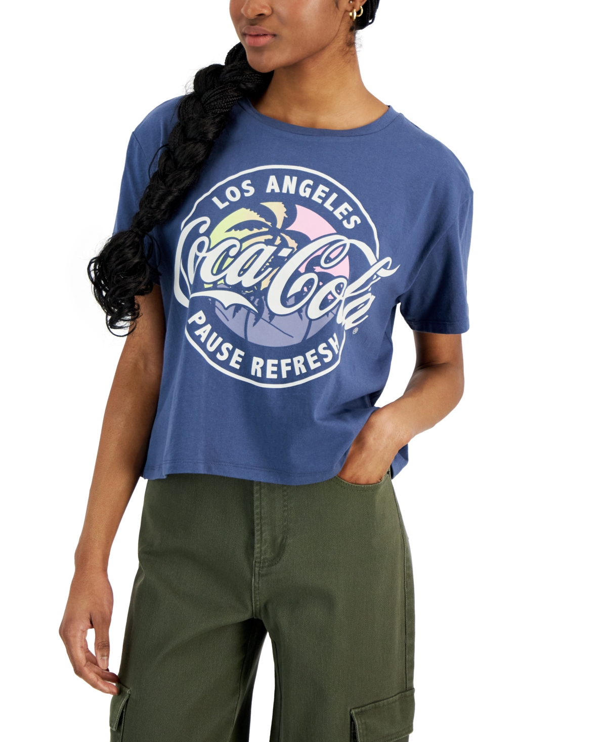 Juniors' Coca Cola Graphic Short-Sleeve T-Shirt - Navy