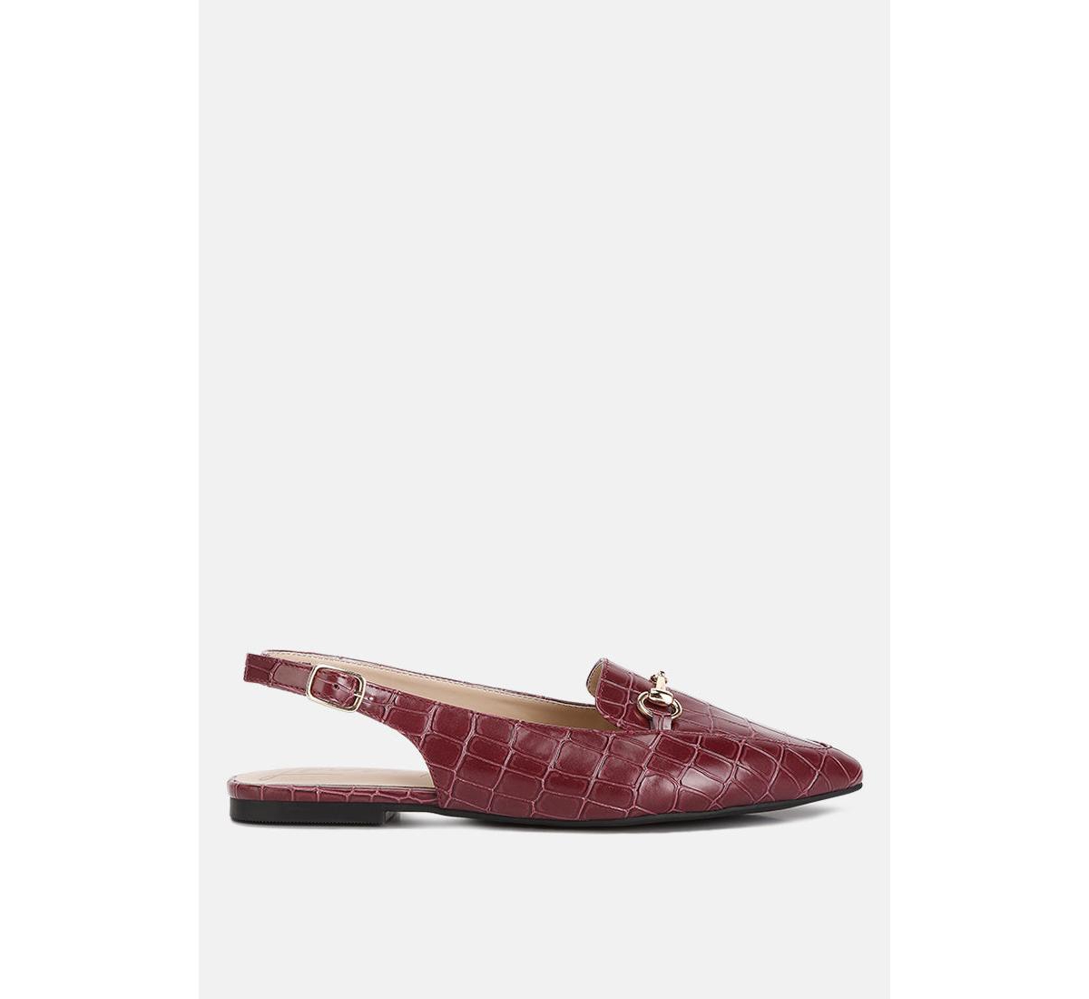 London Rag Trempe Croc Slingback Flat Sandals In Burgundy