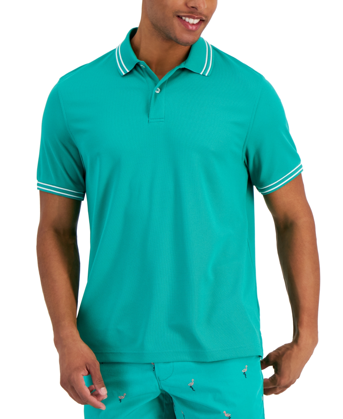 Club Room Men's Performance Stripe Polo, Created For Macy's In True Green
