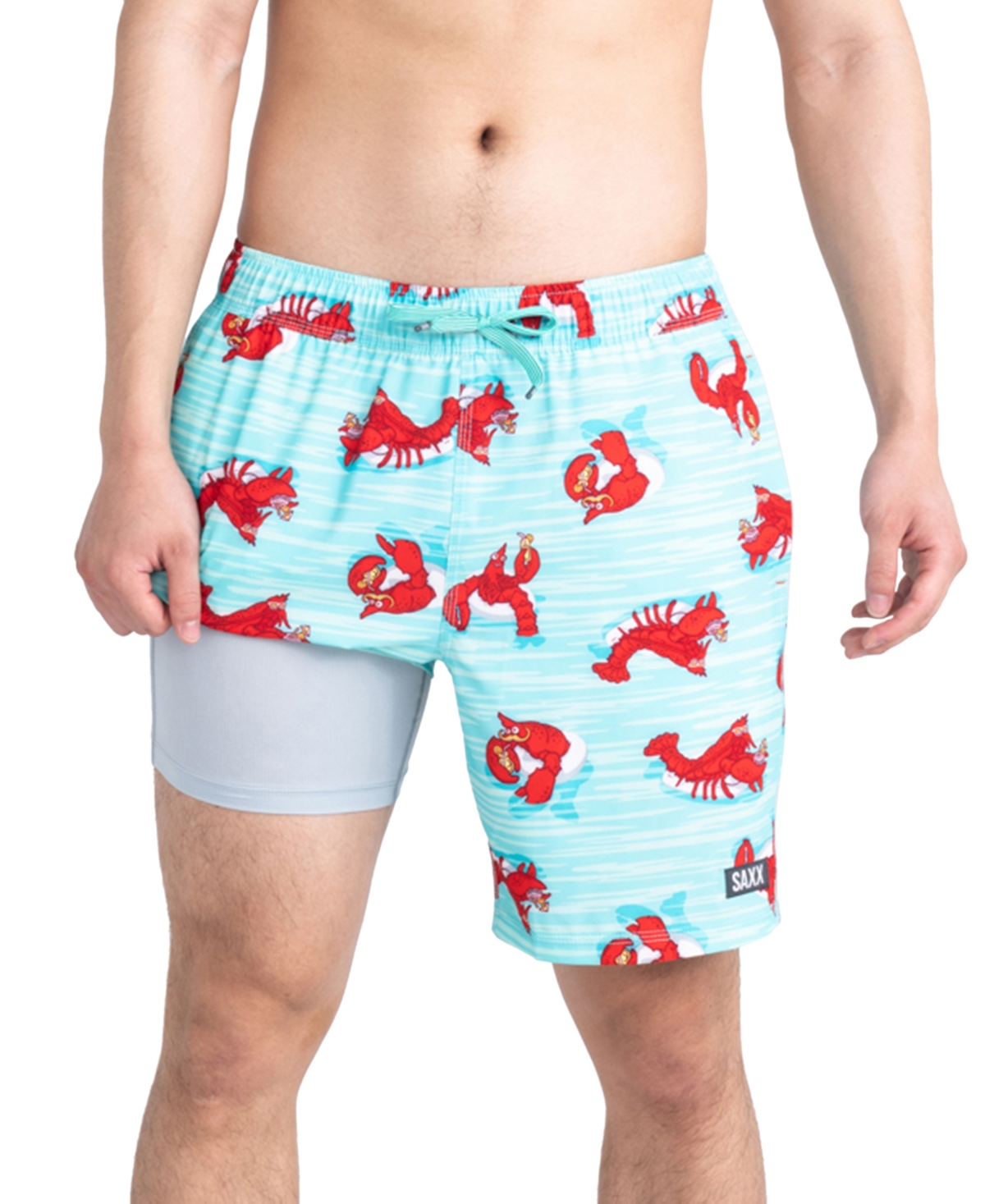 Men's Oh Buoy 2N1 Lobster Print Volley 7" Swim Shorts - Lobster Lounger