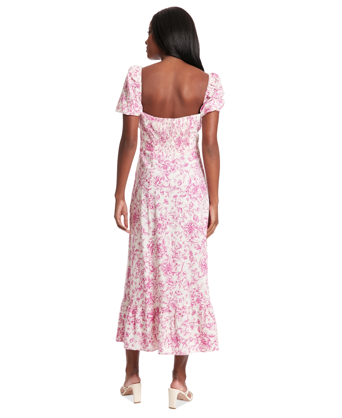 Shop London Times Petite Floral-print Puff-sleeve Maxi Dress In Ivory,pink