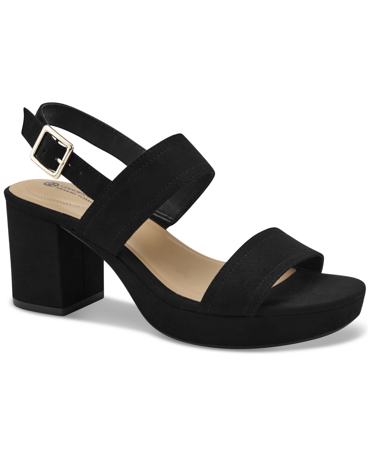 Women's Astridd Memory Foam Double Band Block Heel Sandals, Created for Macy's - Black Micro