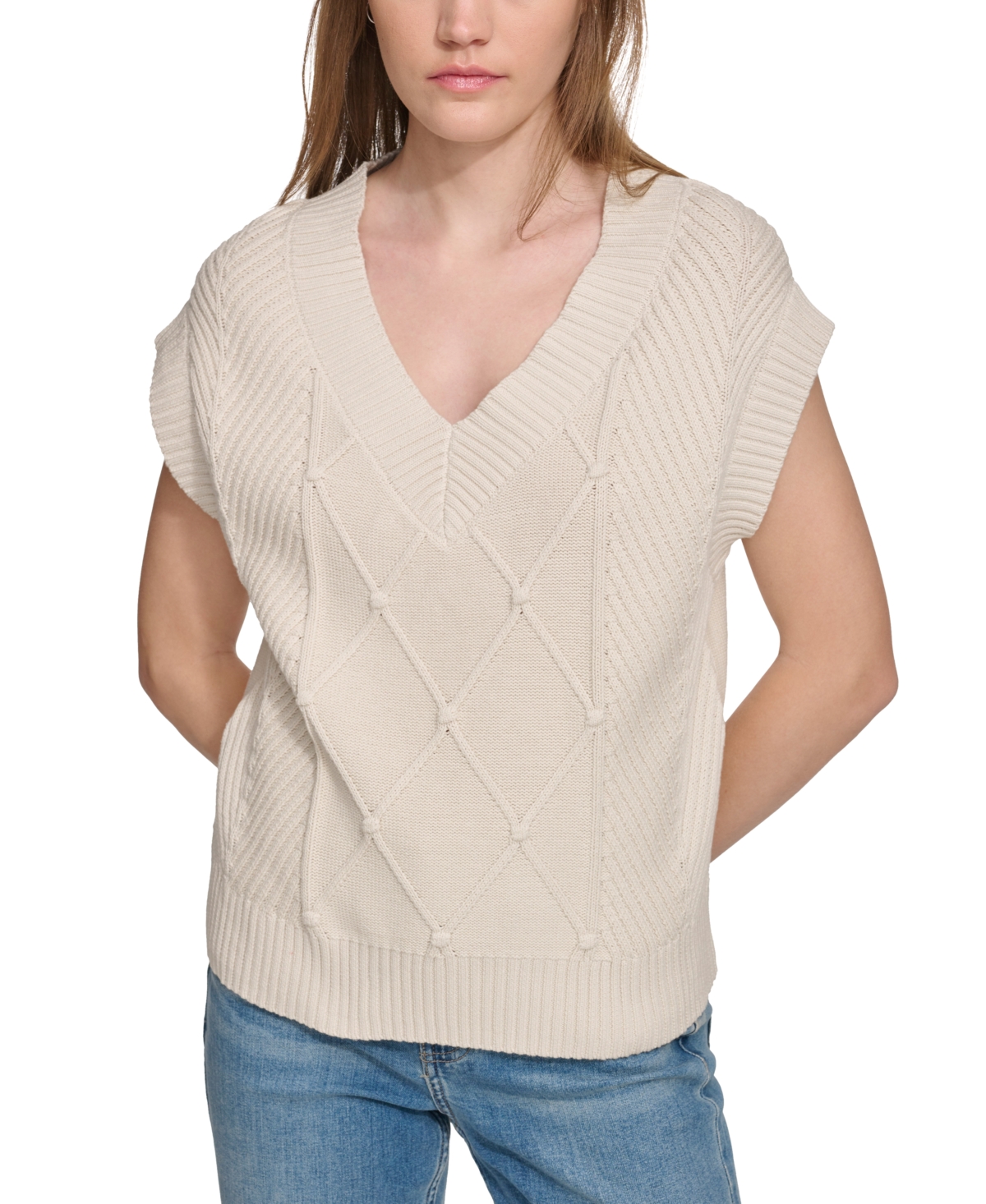 Calvin Klein Jeans Est.1978 Women's Extended-shoulder Cable-knit Vest In Birch