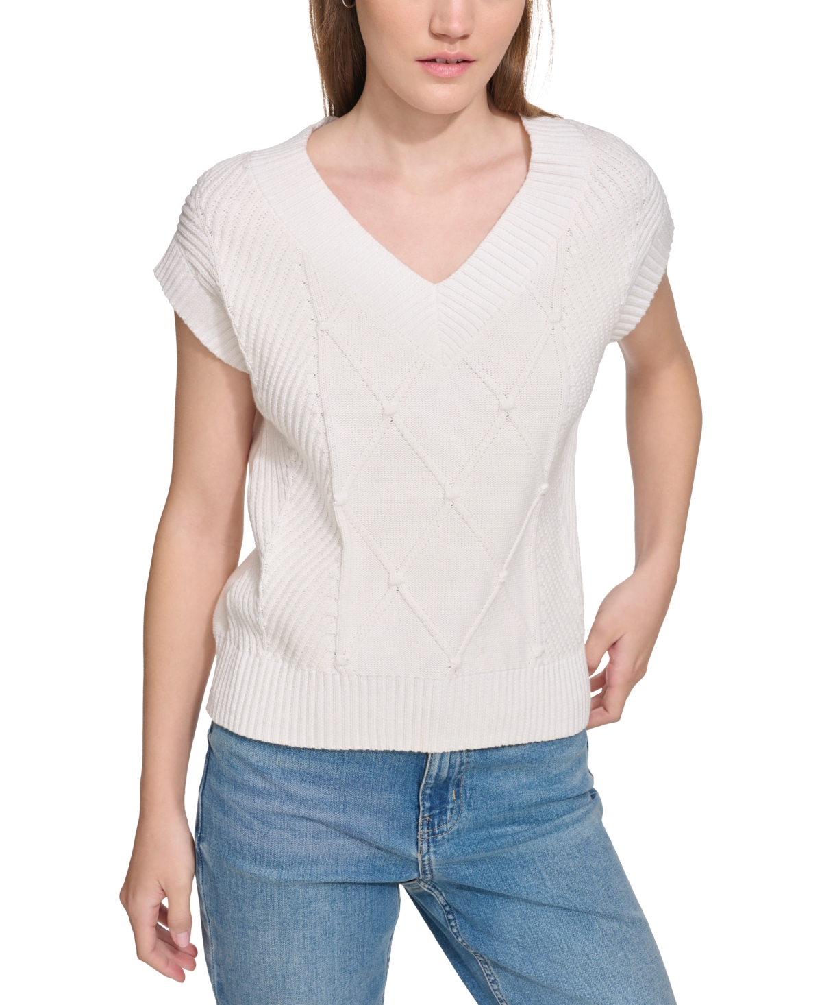 Calvin Klein Jeans Est.1978 Women's Extended-shoulder Cable-knit Vest In White