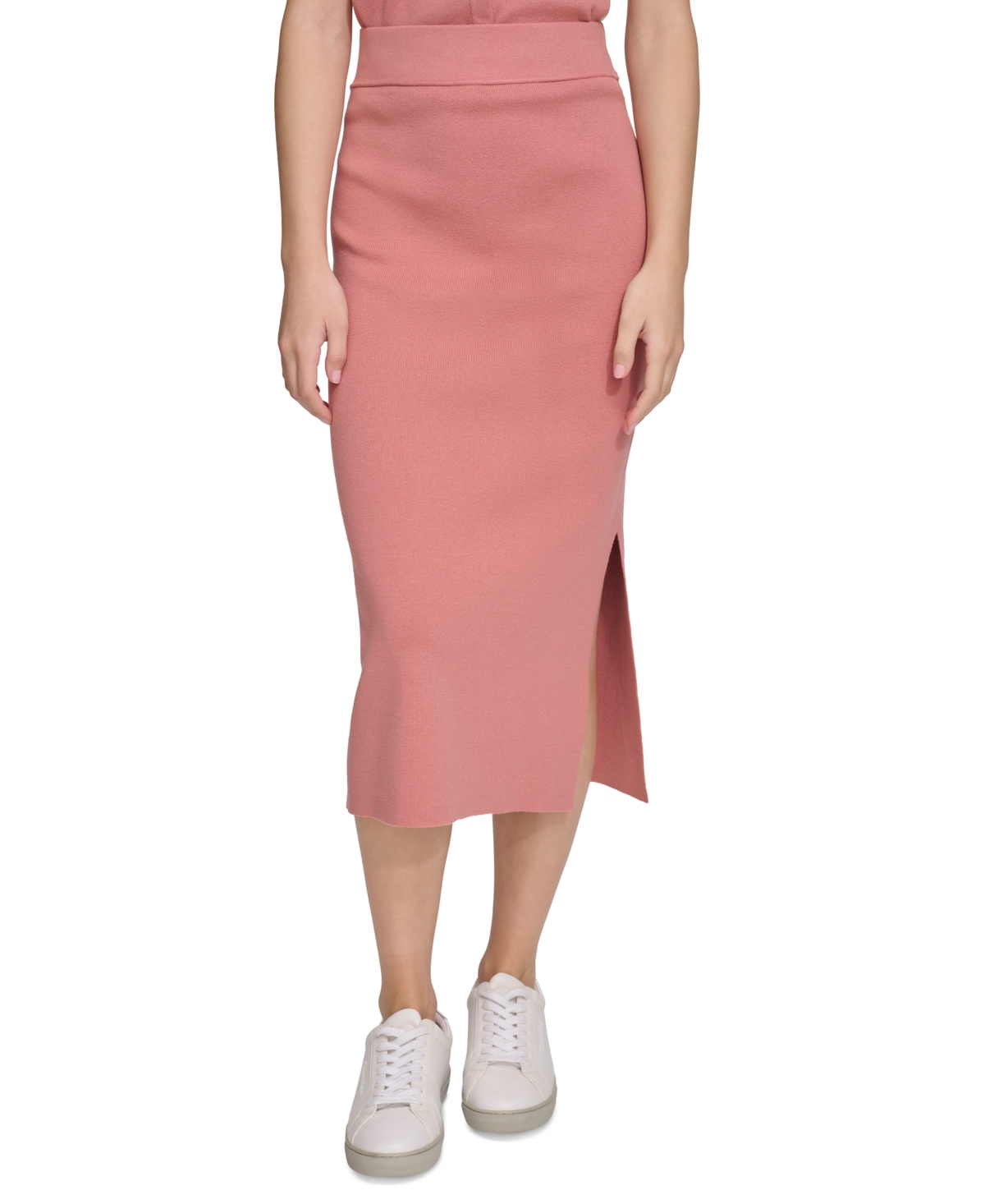 Calvin Klein Jeans Est.1978 Women's Side-slit Pull-on Midi Skirt In Ash Rose
