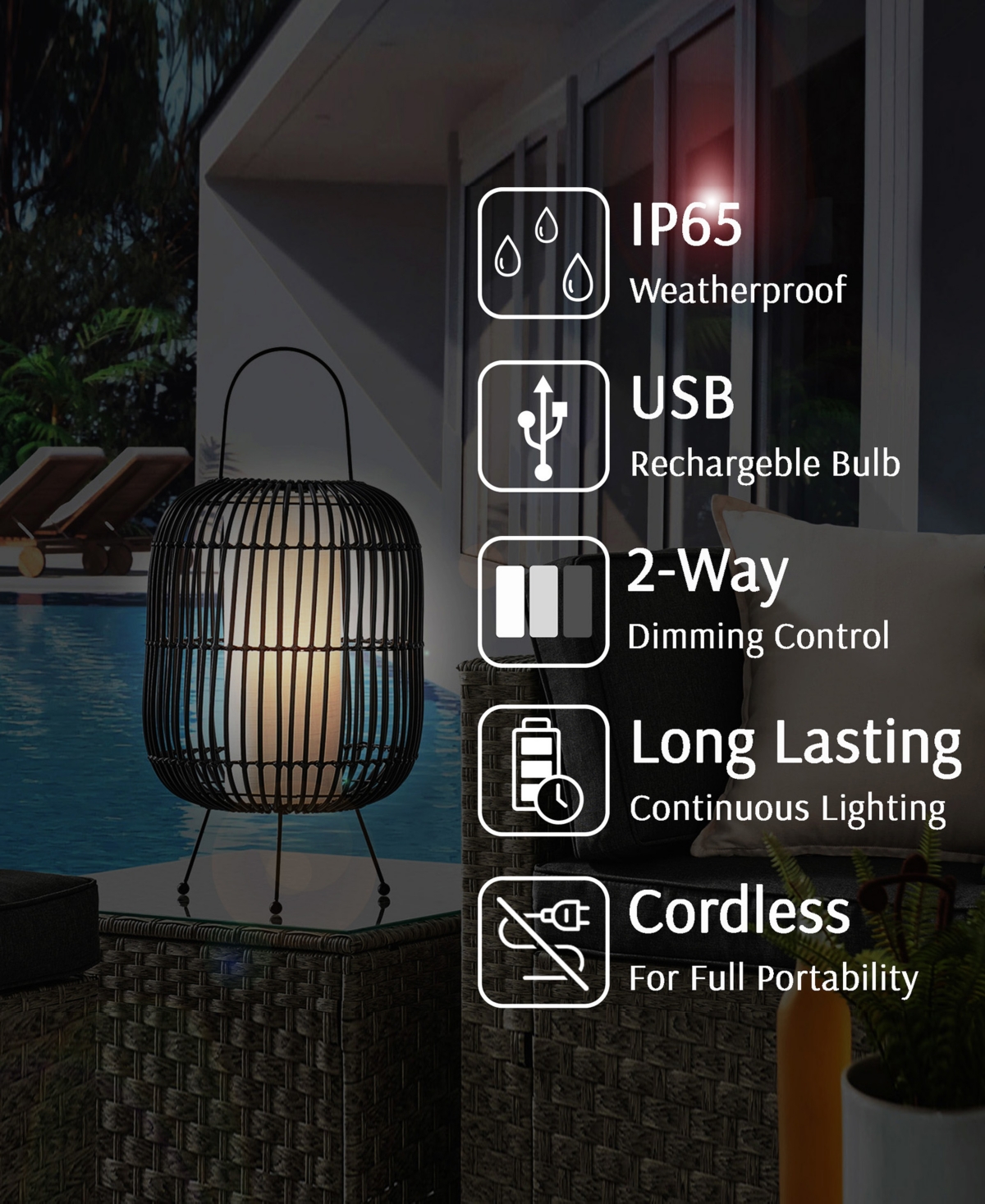 LITE SOURCE OUTDOOR CORDLESS CLEMENT TABLE LAMP 