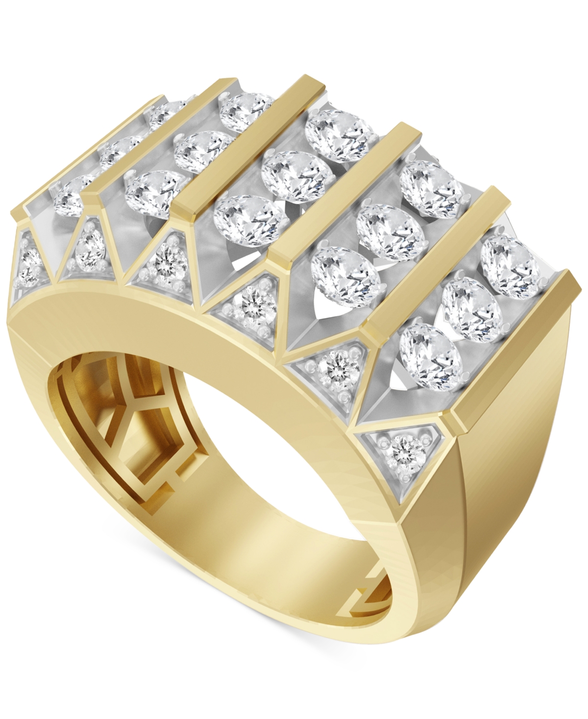 Macy's Men's Diamond Multirow Statement Ring (2 Ct. T.w.) In 10k Gold In Yellow Gold