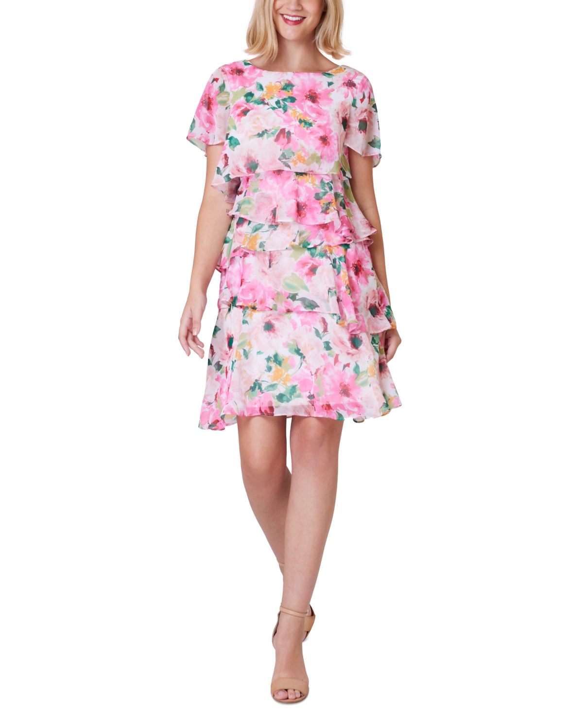 Petite Floral-Print Tiered Dress - Pink Multi
