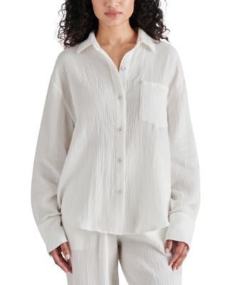 Steve Madden - Women's Juna Textured Button-Down Dropped-Shoulder Cotton Top