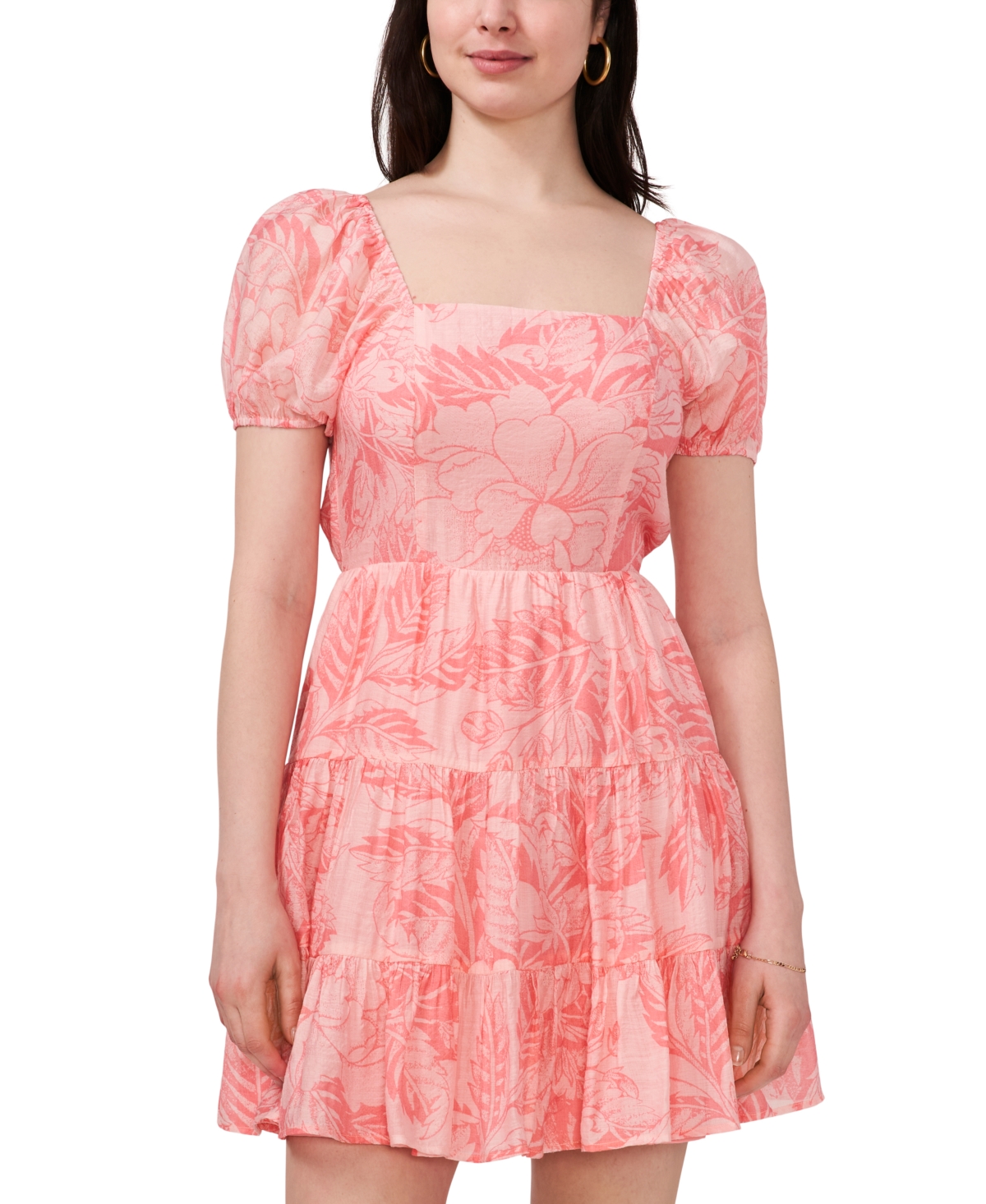 1.state Women's Floral Puff-sleeve Fit & Flare Dress In Rose Gauze